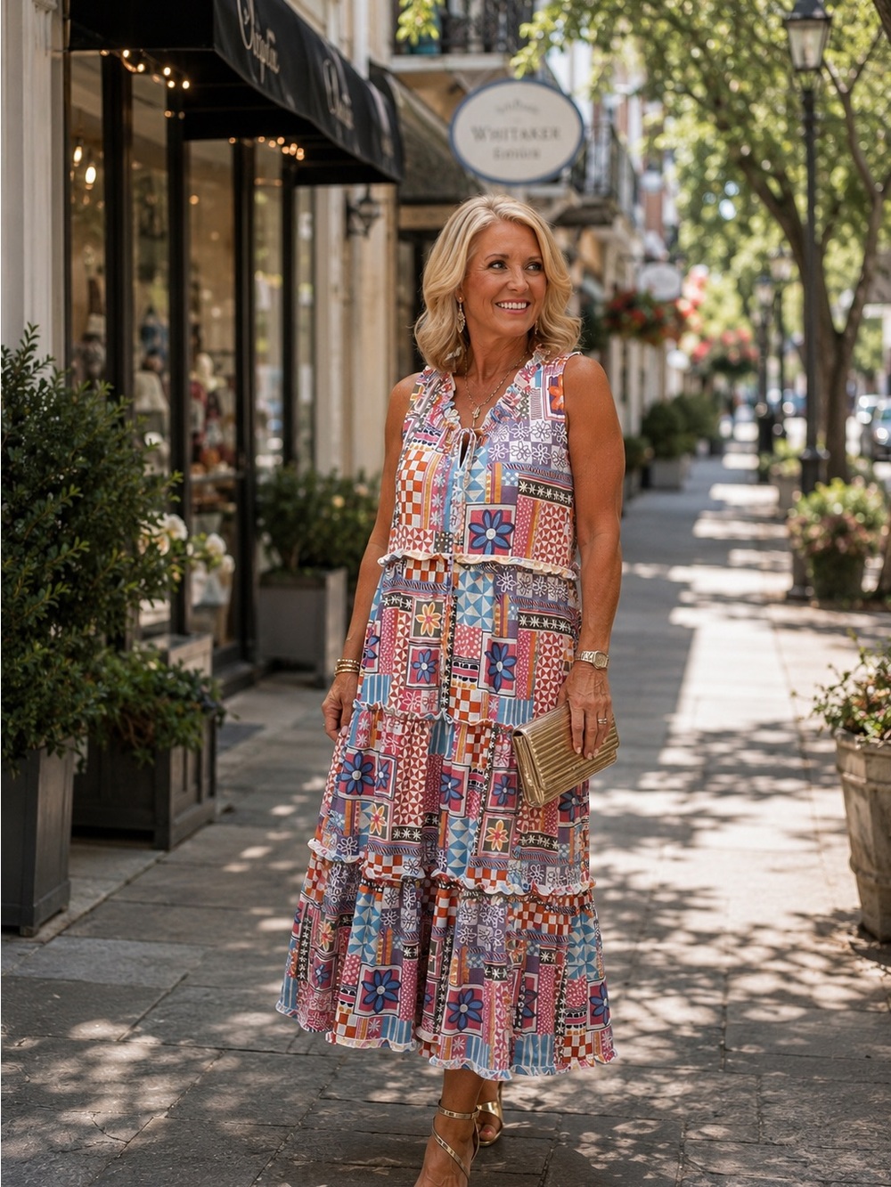 Patchwork Floral Tiered Maxi Dress - Multicolor Size Large